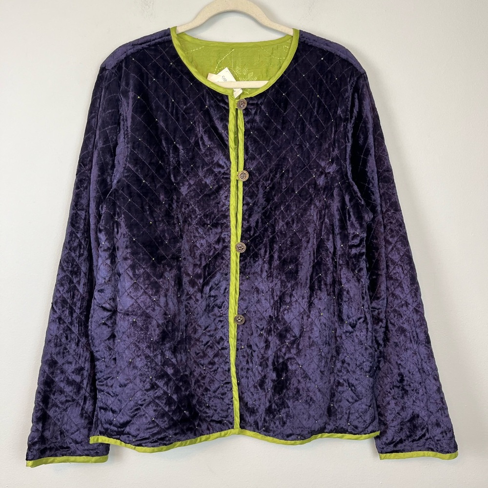 NWT Coldwater Creek Reversible Quilted Beads Embellished Silk Purple Large - Picture 2 of 16